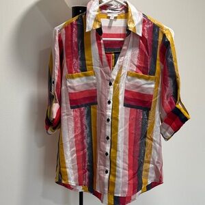 Express Portofino Shirt with Pink and Yellow Stripes